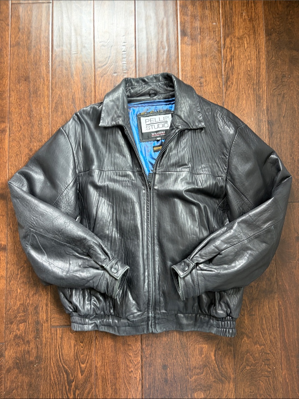 Pelle Studio Wilson’s Black Leather Bomber Jacket with Liner/Pockets size Small